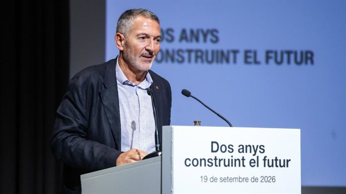 El conseller de Empresa y Trabajo de la Generalitat, Miquel Sàmper, en el acto 'Dos anys construint el futur. Resultats que transformen el present, reptes que defineixen els pròxims anys' en Palafrugell (Girona)