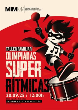 Cartel del taller 'Olimpiadas Super Rítmicas' del Museo Interactivo de la Música de Málaga