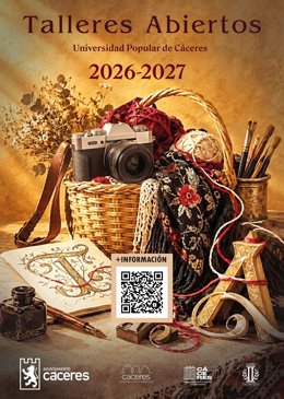 Cartel de los Talleres Abiertos de la Universidad Popular de Cáceres para el curso 2026-2027