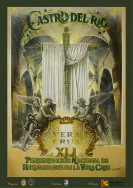 Cartel conmemorativo de la XLI Peregrinación Nacional de Hermandades y Cofradías de la Vera Cruz del 25 al 27 de septiembre en Castro del Río, obra del artista castreño Juan Francisco Martínez Zamora.