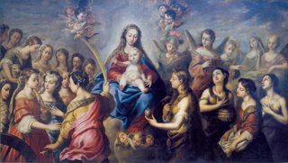 Vista de la obra 'Virgen adorada por santas y ángeles', obra singular del autor granadino Pedro Atanasio Bocanegra (1638-1689), pintor del que se ha anunciado la restauración del ciclo de ocho pinturas del 'Ciclo de la Vida de la Virgen'.