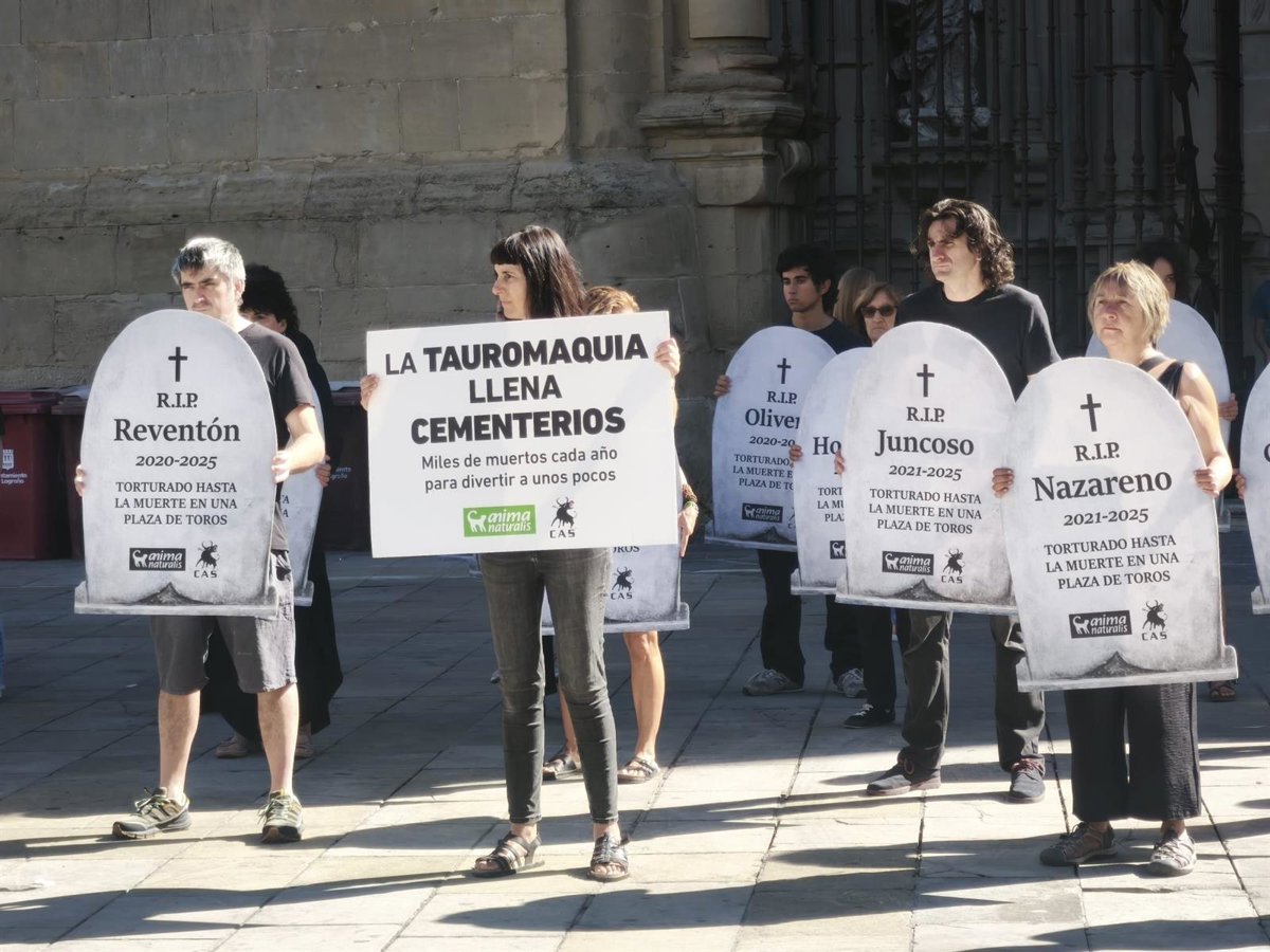 Concentración portando lápidas de toros muertos: AnimaNaturalis reivindica unos Sanmateos sin festejos taurinos