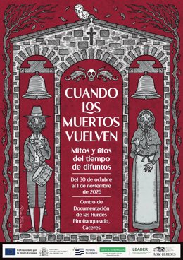 Cartel de las jornadas 'Cuando los muertos vuelven' que se celebran en la comarca de Las Hurdes del 30 de octubre al 1 de noviembre de 2026.