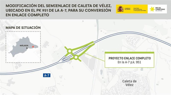 Infografía del Ministerio de Transportes que aprueba por 6,6 millones el proyecto para remodelar el enlace de Caleta en Vélez-Málaga en la A-7.