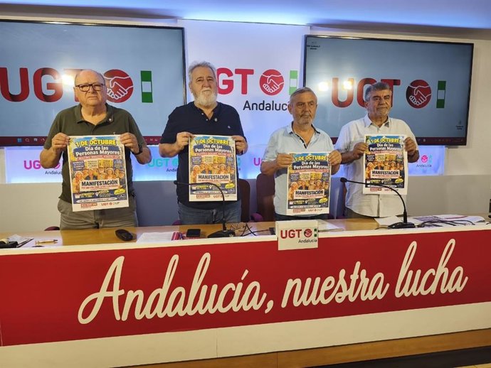 El secretario general de la federación de Pensionistas y Jubilados de CCOO-A, Alfonso Vidán, y el secretario general de la Unión de Jubilados y Pensionistas de UGT-A, José Luis García Chaparro.