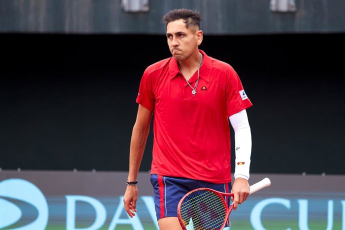 Tenis, Chile vs Espana. Copa Davis 2026. El jugador de Chile Alejandro Tabilo es fotografiado durante el partido de singles de la Copa Davis valido por la segunda ronda de clasificatorios para el Grupo Mundials, disputado en el Court Central Anita