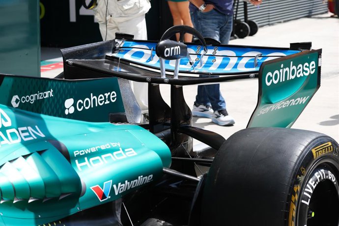 Archivo - Aston Martin F1 Team Honda AMR26, mechanical detail rear wing during the Formula 1 Hungarian Grand Prix 2026, 11th round of the 2026 Formula One World Championship from July 24 to 26, 2026 on the Hungaroring, in Mogyorod near Budapest, Hungary -