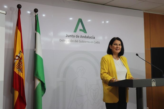 La delegada territorial de Turismo, Justicia, Desregulación y Administración Local en Cádiz, María Jesús Herencia, en rueda de prensa.
