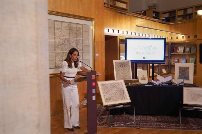 La presidenta de las Cortes de Aragón, María Navarro, durante la presentación de la exposicín 'Alma de Aragón'.