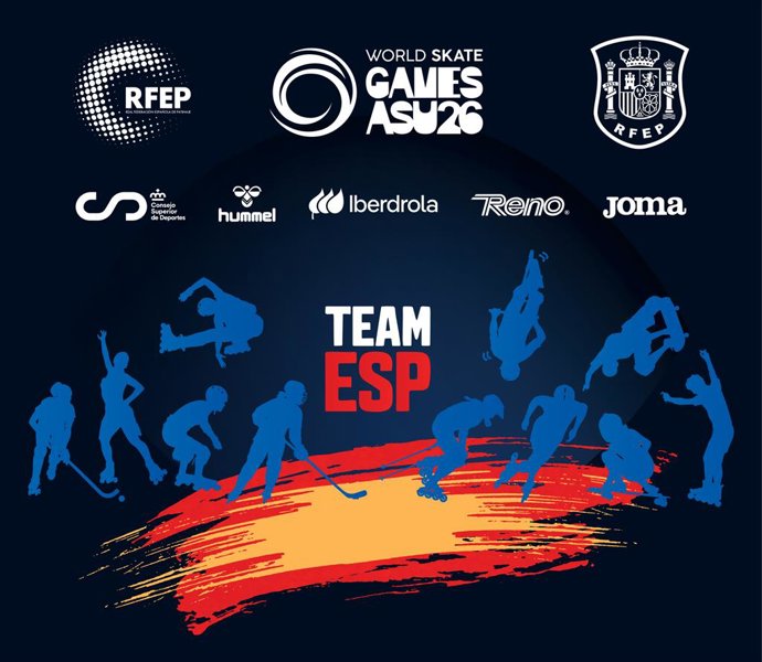 Cartel de la Real Federación Española de Patinaje en el que anuncia la presentación del Team España para los World Skate Games.