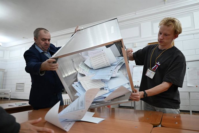 September 20, 2026, Krasnoyarsk, Russia: Local election commission counting votes after the final day of voting in the Russian elections in Krasnoyarsk.