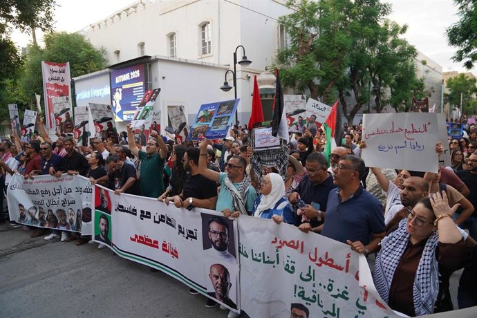 Manifestación en apoyo a los activistas de la Global Sumud Flotilla encarcelados en Túnez