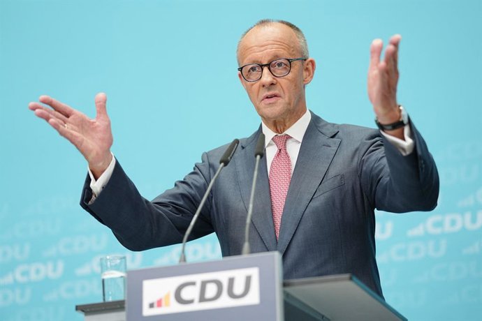 21 September 2026, Berlin: Germany's Chancellor Friedrich Merz holds a press conference following the state election in Mecklenburg-Western Pomerania and the House of Representatives election in Berlin. Photo: Kay Nietfeld/dpa