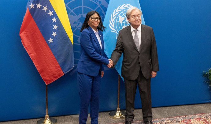 Reunión el 21 de septiembre de 2026 entre el secretario general de Naciones Unidas, António Guterres (derecha), y la presidenta encargada de Venezuela, Delcy Rodríguez (izquierda)
