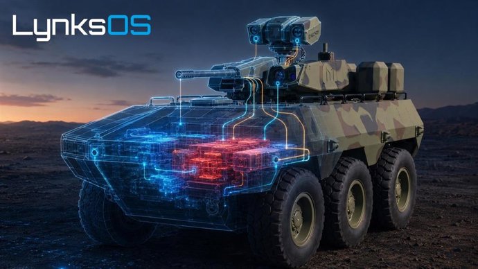 Recreación de LynksOS integrado en el blindado terrestre autónomo.