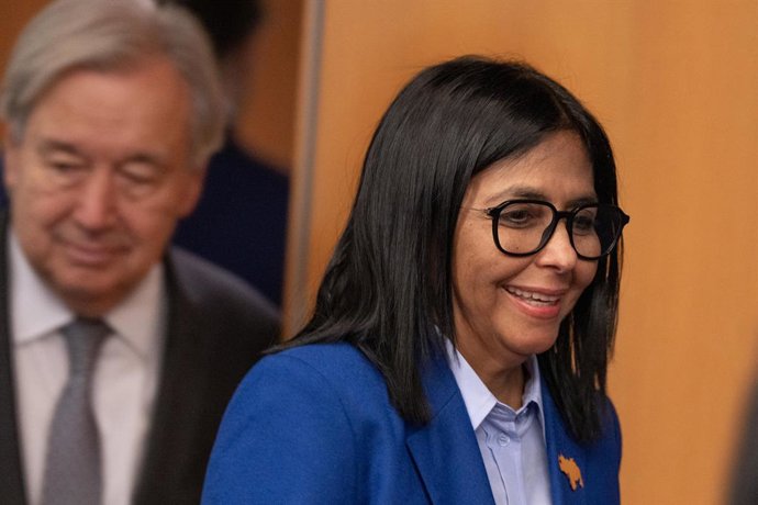 21 de setembro de 2026, Bronx, Nova York, EUA: Delcy Rodríguez Gómez, presidente interina da República Bolivariana da Venezuela, chega para se reunir com o secretário-geral da ONU, António Guterres, na sede da ONU em Nova York, NY, em 21 de setembro de 20