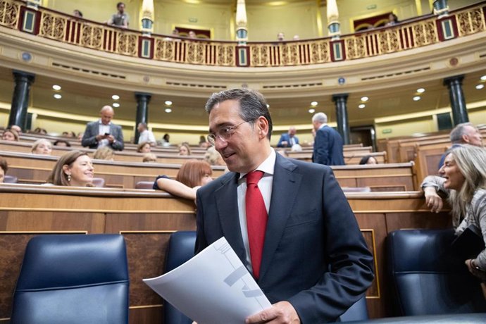 El ministro de Asuntos Exteriores, Unión Europea y Cooperación, José Manuel Albares, durante una sesión de control al Gobierno, en el Congreso de los Diputados, a 16 de septiembre de 2026, en Madrid (España).