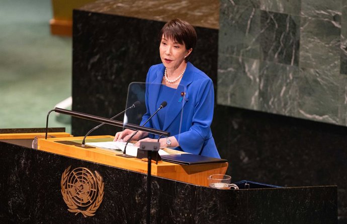 September 22, 2026, New York City, USA: Japanese Prime Minister Sanae Takaichi delivers her first address to the United Nations General Assembly during the General Debate of the 81st session at the UN Headquarters in New York City.