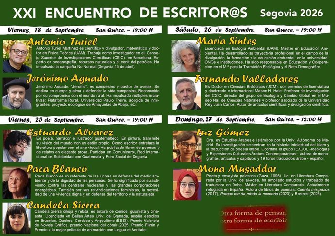 Programa del Encuentro de escritor@s de Segovia,