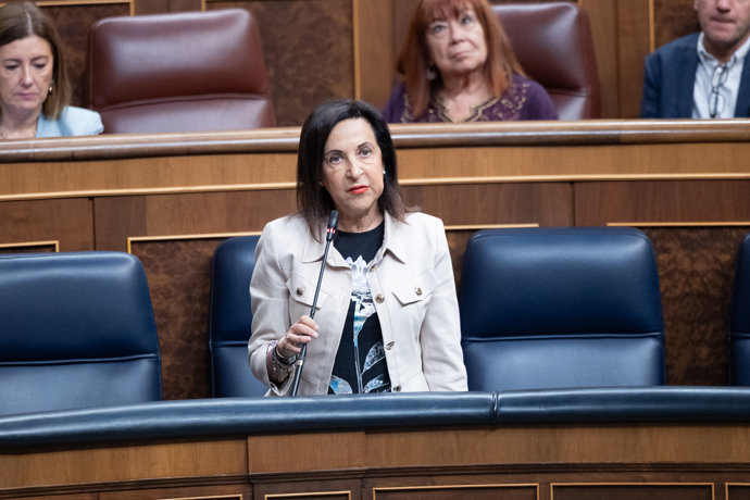 La ministra de Defensa, Margarita Robles, durante una sesión de control al Gobierno, en el Congreso de los Diputados, a 23 de septiembre de 2026, en Madrid (España).