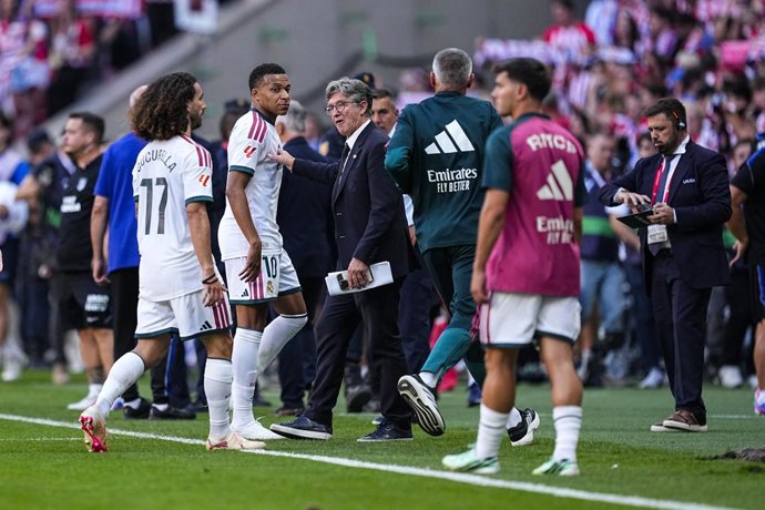 Kylian Mbappe of Real Madrid CF looks on during the Spanish League, LaLiga EA Sports, football match played between Atletico de Madrid and Real Madrid CF at Riyadh Air Metropolitano stadium on September 20, 2026, in Madrid, Spain.