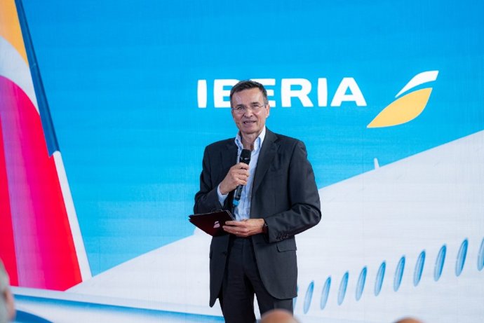 El presidente de Iberia, Marco Sansavini, durante el acto de la cuenta atrás para el centenario de Iberia
