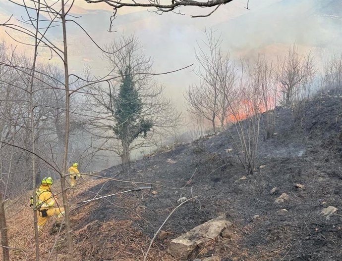 Bomberos trabajan en la extinición de un incendio.- Archivo