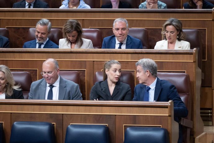 El presidente del PP, Alberto Núñez Feijóo, durante una sesión de control al Gobierno, en el Congreso de los Diputados, a 23 de septiembre de 2026, en Madrid (España). 