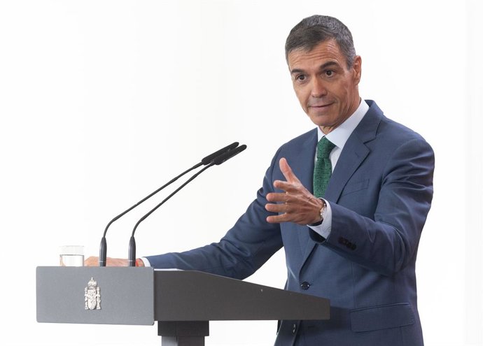 O presidente do Governo, Pedro Sánchez, durante a apresentação do evento “IA360: plano para uma implantação responsável da IA”, na Moncloa, em 21 de setembro de 2026, em Madri (Espanha). O plano tem como objetivo impulsionar a inovação empresarial 