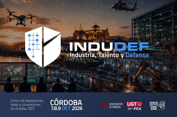 Cartel del Congreso de la Industria de Defensa, Indudef, que se celebrará en Córdoba del 7 al 9 del próximo octubre.