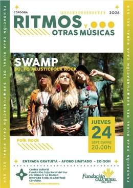 Cartel del concierto en Córdoba del grupo de folk rock Swamp.