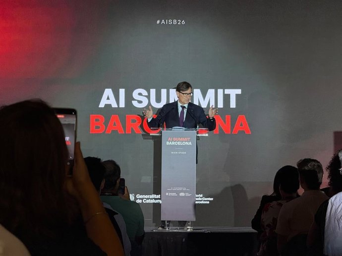 El president de la Generalitat, Salvador Illa, en el discurs de clausura de l'AI Summit de Barcelona