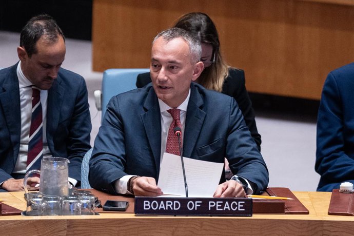 26 de agosto de 2026, Nova York, Nova York, Estados Unidos: Nickolay Mladenov, Alto Representante para Gaza do Conselho da Paz, discursa na reunião mensal do Conselho de Segurança sobre o Oriente Médio, incluindo a questão palestina, na sede da ONU em Nov