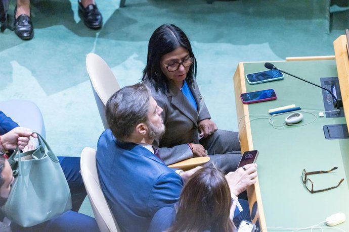 22 de setembro de 2026, Nova York, NY, ESTADOS UNIDOS: A presidente interina da Venezuela, Delcy Rodríguez, durante a 81ª Assembleia Geral das Nações Unidas na sede da ONU em Nova York, Estados Unidos, na terça-feira, 22 de setembro de 2026.