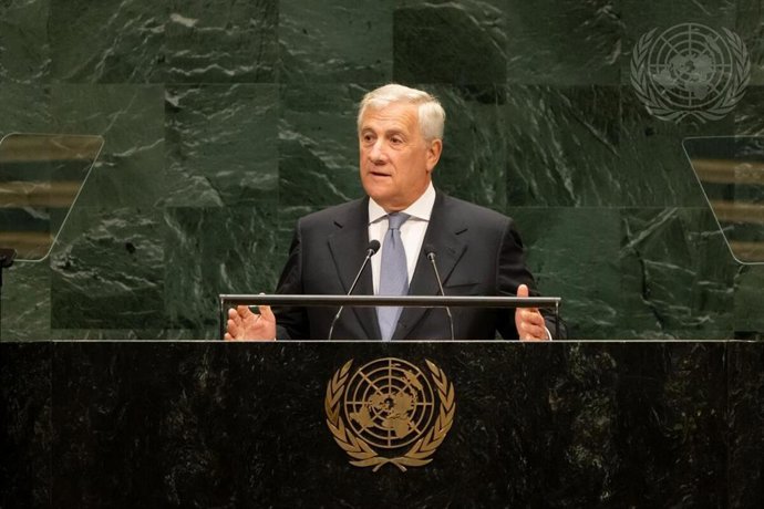El vice primer ministro y ministro de Exteriores de Italia, Antonio Tajani, ante la Asamblea General de Naciones Unidas
