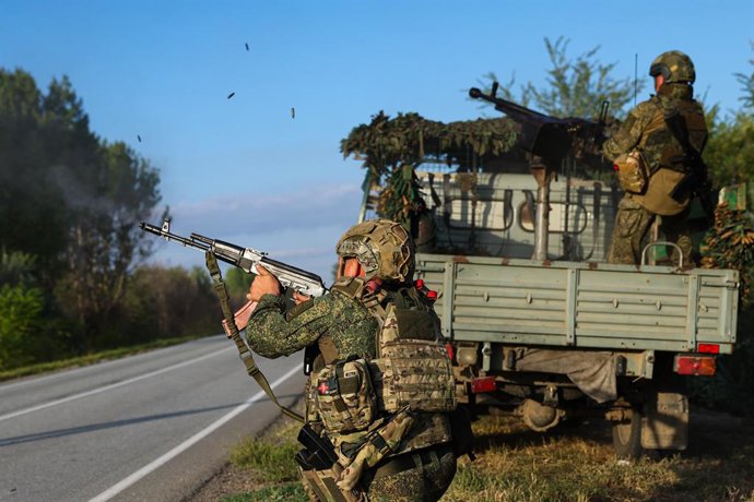 RUSSIA, KHERSON REGION - SEPTEMBER 17, 2026: Servicemen with the 18th Combined Arms Army, Dnepr Group of Forces, mobile fire team to protect roads during a combat mission in the special military operation zone