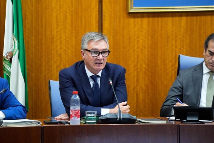 El vicepresidente segundo y consejero de Turismo, Justicia, Desregulación y Administración Local de la Junta de Andalucía, Manuel Gavira, comparece en comisión parlamentaria.