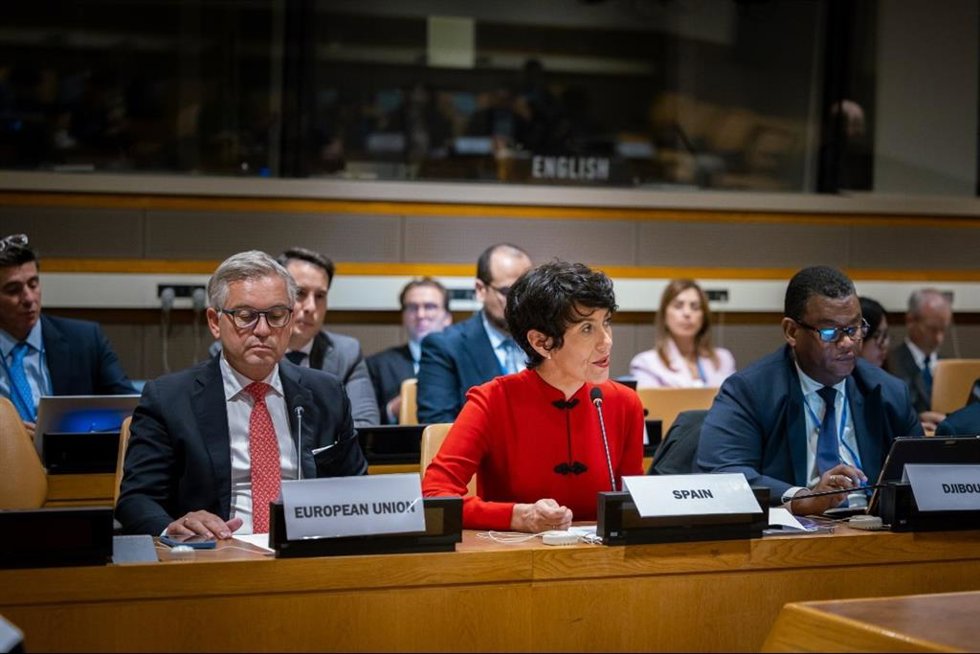 La ministra de Inclusión, Seguridad Social y Migraciones, Elma Saiz, en Nueva York.