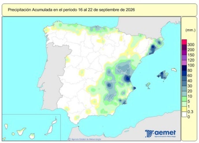 España registra 647 l/m2 de lluvias acumuladas desde octubre de 2025, un 4% más de lo habitual.
