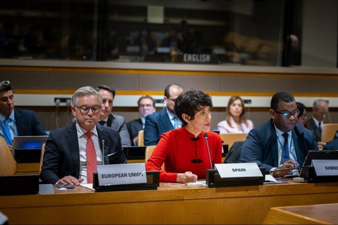 La ministra de Inclusión, Seguridad Social y Migraciones, Elma Saiz, en Nueva York.
