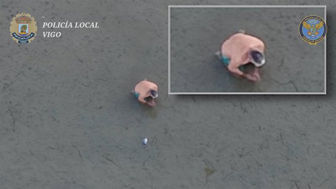 Un mariscador 'furtivo' extrayendo ilegalmente bivalbos en una playa del barrio de Teis, en Vigo.