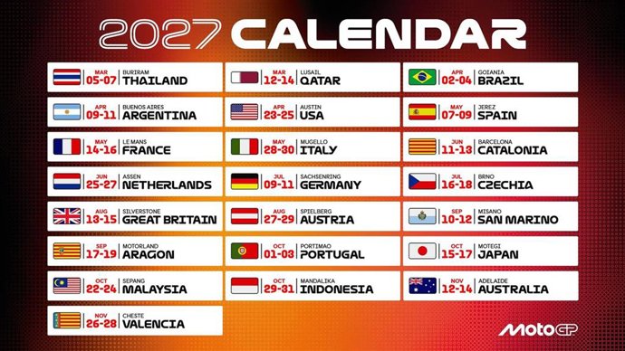 Calendario del Mundial de motociclismo 2027