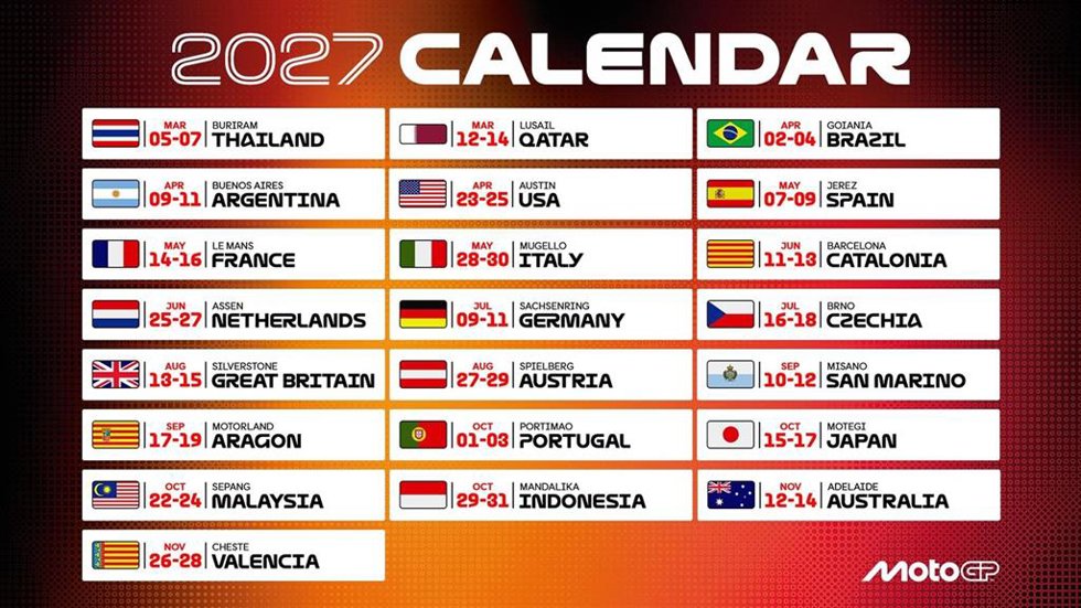 Calendario del Mundial de motociclismo 2027