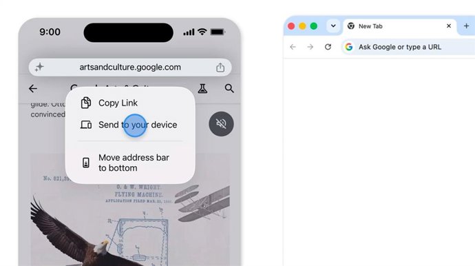 Imagem do Google Chrome ao compartilhar uma aba em outro dispositivo.