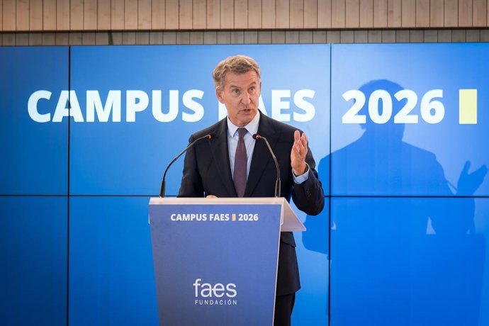 El president del Partit Popular, Alberto Núñez Feijóo, durant la clausura del Campus FAES 2026, en la Fundació Ortega Marañón, a 25 de setembre de 2026, a Madrid (Espanya). 