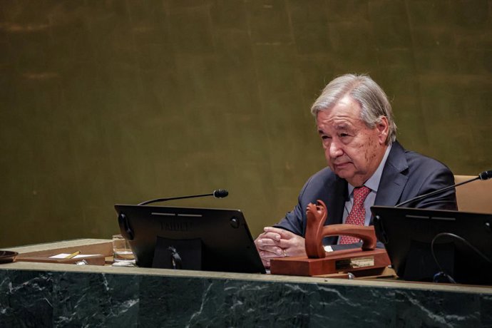 September 22, 2026, New York, New York, United States: UN Secretary-General ANTONIO GUTERRES pauses for a moment following his address to world leaders during the opening of the General Debate of the 81st UN General Assembly. In an emotional final UNGA ad