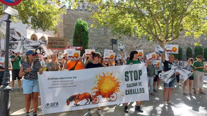 Concentración de las plataformas animalistas en Palma para pedir el fin de las calesas de caballos.