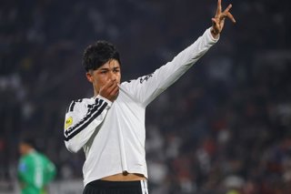 Futbol, Colo Colo vs Audax Italiano. Octavos de Final, Copa Chile 2026. El jugador de Colo Colo Gedeon Diaz, centro, celebra su gol durante el partido de vuelta de la Copa Chile contra Audax Italiano disputado en el estadio Nacional de Santiago,