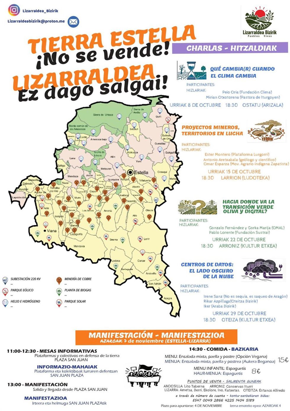 Cartel de la manifestación convocada por Lizarraldea Bizirik-Pueblos vivos.