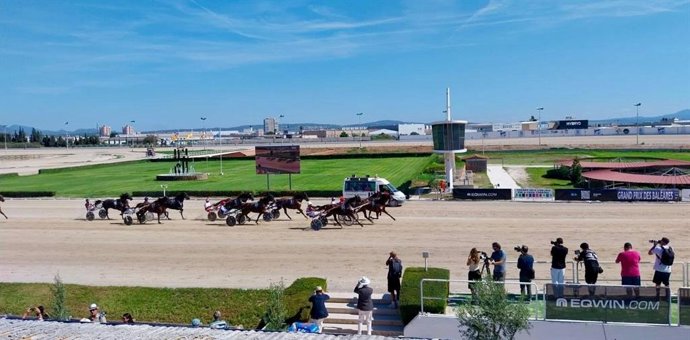 Uno de los momentos del Grand Prix des Baleares de 'trot' en el Hipódromo de Son Pardo.